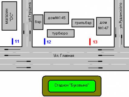 Ситилайт A в Черновцах, 1.2x1.8  Головна вул., 147 - Руданського вул. схема
