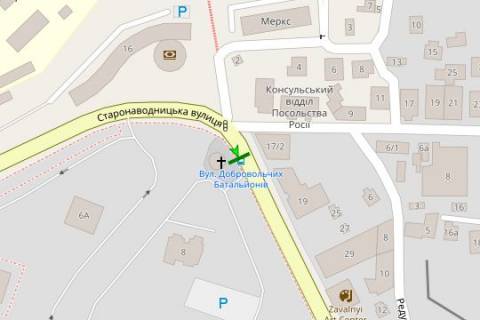 Бэклайт A в Киеве, 1.2x1.8  Старонаводницька вул., 8, зуп. «Добровольчих батальйонів» схема