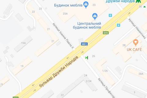 Скроллер A в Киеве Миколи Міхновського бульвар (Дружби Народів бульвар)., 26 - Професора Підвисоцького вул. - 274276 схема