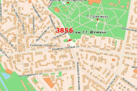 Билборд B в Ровно, 3x6  Чорновола Вячеслава вул. - Бандери Степана вул. (в бік вул. Олекси Новака (Приходька).) схема