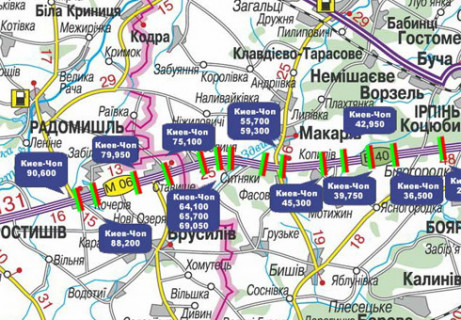 Билборд B на трассах Киевской области, 3x18  Траса M-06, Київ-Житомир, 64,100 (Напрямок з Києва в Житомир) схема