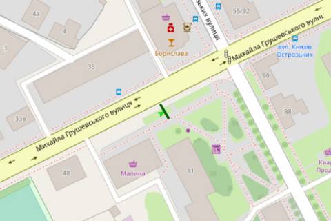 Билборд A в Житомире, 3x6  Михайла Грушевського вул. (Котовського вул.), 50 - Князів Острозьких вул. (Шелушкова вул.) схема