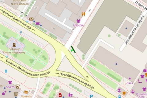 Билборд A в Кропивницкий (Кировоград), 6x3  Богдана Хмельницького пл. - Преображенська вул. схема