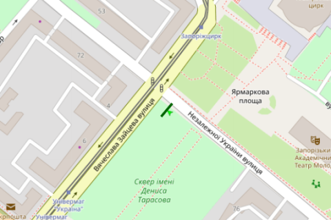 Билборд B в Запорожье, 3x6  Незалежної України вул. - В'ячеслава Зайцева (Лермонтова) вул. схема