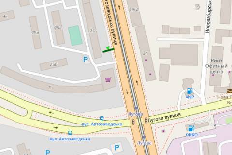 Билборд A в Киеве, 3x6  Автозаводська вул., 25 (у напрямку Лугової вул.) схема