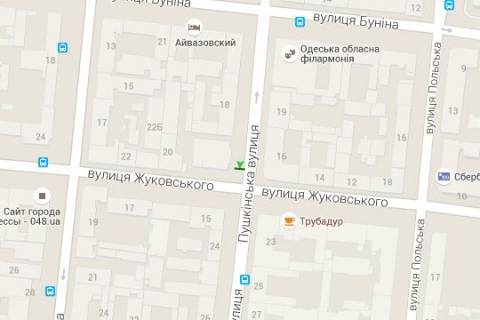 Бэклайт B в Одессе, 1.2x1.8  Італійська вул. (Пушкінська)., 20 - Святослава Караванського вул. (Жуковського) схема