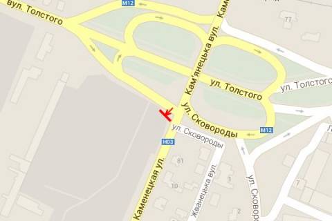 Билборд A в Хмельницком Кам`янецька вул. - Толстого вул. схема