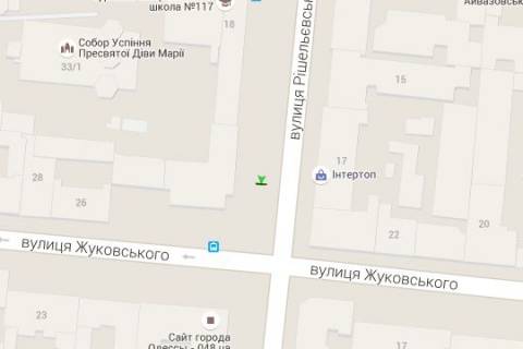 Бэклайт A в Одессе, 1.2x1.8  Рішельєвська вул., 22 - Святослава Караванського вул. (Жуковського)., 24 (направ на залізн. вокзал) схема