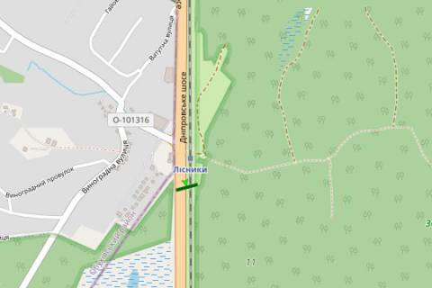 Билборд B в Лесниках (Киевской обл), 5x12  Київ - Обухів, 08км + 580м до Києва (у напрямку  Обухова) схема