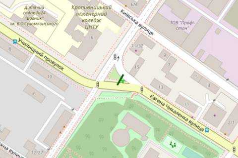 Билборд A в Кропивницкий (Кировоград), 3x6  Євгена Чикаленка вул. (Медведєва вул.) - Училищний пров. схема