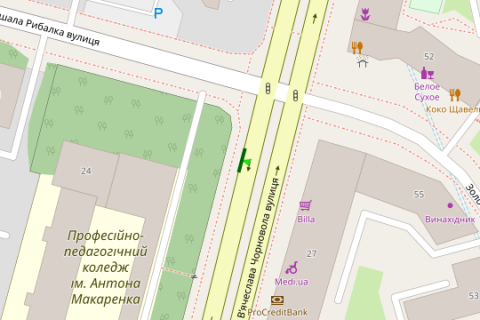 Билборд A в Киеве, Нестандарт  Чорновола В`ячеслава вул., 24 зуп. "Маршала Рибалка" (брендування) схема