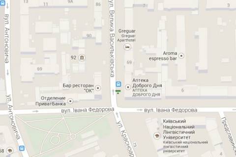 Бэклайт A в Киеве, 1.2x1.8  Велика Васильківська вул. (Червоноармійська)., 71 - Івана Федорова вул., - зупинка гром.транспорту схема