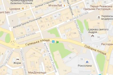 Видеоборд B в Львове, 1.2x1.8  Галицька пл. - Соборна пл. - Князя Романа вул. - 616494 схема