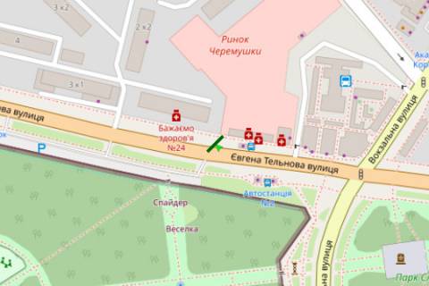 Билборд A в Кропивницкий (Кировоград), 3x6  Євгена Тельнова вул (Правди просп.). - Вокзальна вул. (Жовтневої Революції вул.), (Муніципальний ринок) схема