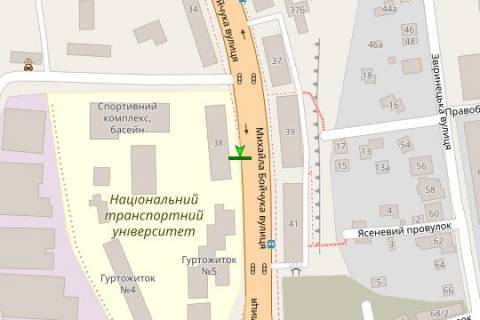 Нестандарт A у Києві, 1.2x1.8  Михайла Бойчука вул. (Кіквідзе вул.), 36 зуп. «Гуртожиток  № 4» (напр. ст.М. «Видубичі») схема