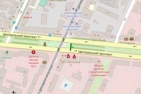 Ситилайт B в Николаеве, 1.2x1.8  Центральний просп. (Леніна просп.) - Захисників Миколаєва вул. (Декабристів) ., (№1) схема