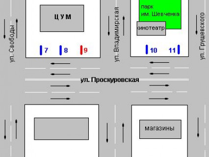 Citylight B in Khmelnitsky, 1.2x1.8  Proskurivs'ka st. - Svobodi st. scheme