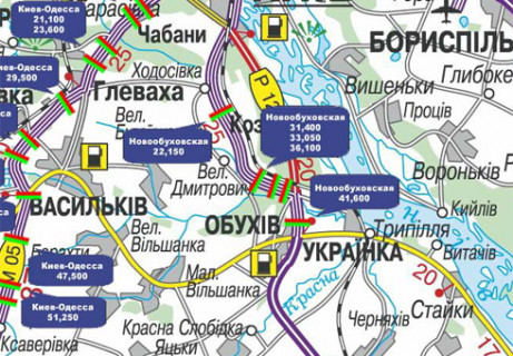 Билборд A на трассах Киевской области, 3x18  Траса Н-01, Нова Обухівська, 31,400  (Напрямок з Обухіва в Киів) схема