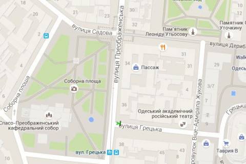 Ситилайт B в Одессе, 1.2x1.8  Грецька вул., 52 - Преображенська вул., 36 - Соборна пл. схема