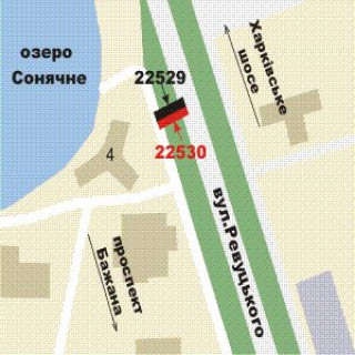 Билборд B в Васильевке, 3x6  Ревуцького вул., : розподільник навпроти буд. №4 (в напр. Солнечного озера) схема