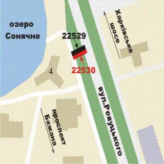 Билборд B в Киеве, 3x6  Ревуцького вул., : розподільник навпроти буд. №4 (у напрямку  Солнечного озера) схема