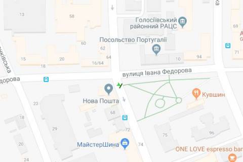 Скроллер A в Киеве Антоновича вул. (Горького вул.), 66 напротив - Івана Федорова вул. (вул. Івана Федорова) - 273197 схема