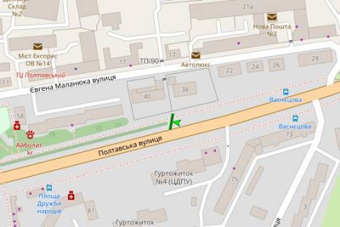 Билборд A в Кропивницкий (Кировоград), 3x6  Полтавська вул., 38 (облавтодор - 1) схема
