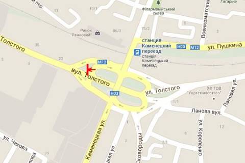 Билборд A в Хмельницком Толстого вул. - Кам`янецька вул. (від мосту) схема