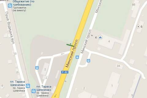Билборд A в Киеве Шевченка Тараса пл., : Мінське шосе; навпроти автостоянки "Полісся" (в напр. пл.Шевченко) схема