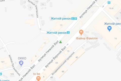 Бэклайт A в Киеве, 1.2x1.8  Нижній Вал вул., 11, бульварна частина схема
