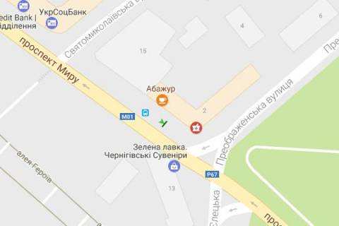 Беклайт B у Чернігові, 1.2x1.8  Миру просп., 13 - Преображенська вул., 2 (№1) схема