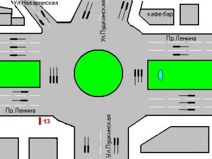Бэклайт B в Николаеве, 1.2x1.8  Центральний просп. (Леніна просп.) - Аркасівська вул. (Пушкінська) ., 43 схема