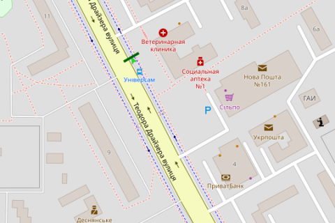 Billboard A in Vasylivka, 3x6  Drajzera Teodora st., 8 scheme