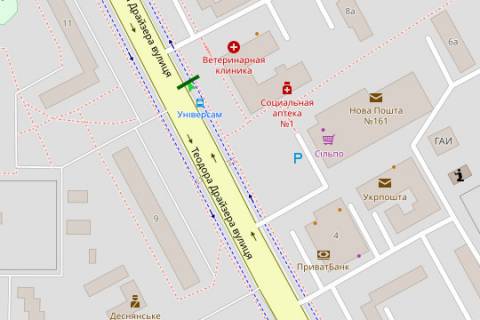 Билборд A в Киеве, 3x6  Драйзера Теодора вул., 8 схема