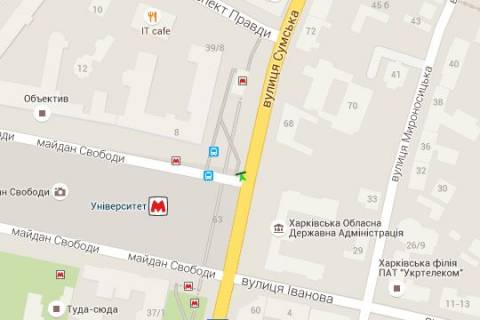 Бэклайт A в Васильевке, 1.2x3.6  Сумська вул., 39 - Свободи пл., (колона) (сторона В) схема