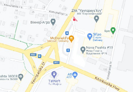 Видеоборд A в Полтаве, 2.3x3.14  Європейська вул. (Фрунзе)., 173 (розширення 480х336) - 616732 схема