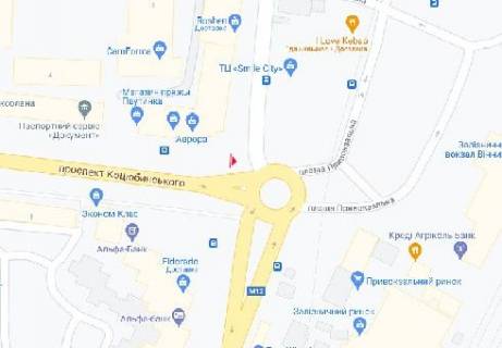 Видеоборд A в Виннице, 2.3x3.14  Михайла Коцюбинського вул. — Батозька вул.(кол. Кірова вул.) (залізнич. вокзал) - 615957 схема