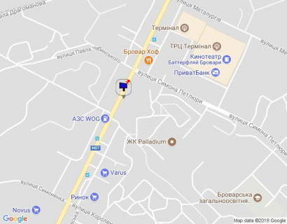 Билборд B в Бровары, 3x6  Київська вул., навпроти будинку №265/2, за 60м до повороту на Василя Стефаника вул. та 80м до АЗС WOG, через 105м після розвилки з Павла Чубинського вул. та Петлюри Симона вул. (кол. Черняховського). схема
