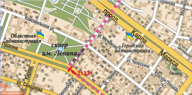 Сiтiлайт A у Дніпро (Дніпропетровськ), 1.2x1.8  Лесі Українки (Пушкіна) просп. - Лазаря Глоби (Сєрова, Фабра вул) вул. схема