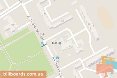 Билборд A в Киеве Драйзера Теодора вул., 17-А (в напр. "Троєщинського" ринку) схема