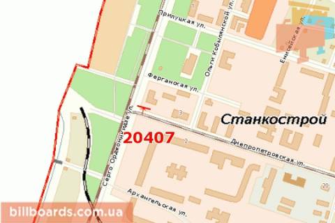 Billboard A in Kramatorsk, 3x6  Oleksi Tihogo st. (Sergo Ordzonikidze st.) - Dniprovs'ka st. (Dnipropetrovs'ka st.) scheme