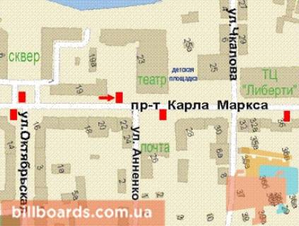 Ситилайт B в Кривом Роге, 1.2x1.8  Поштовий просп., 23 - Юрія Сича вул. схема