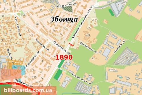 Билборд A в Львове, 3x6  Богдана Хмельницького вул., 222 - Грінченка вул. схема