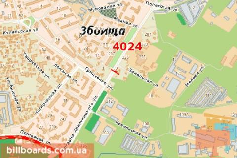 Білборд, Бігборд (Борд)  B у Львові, 3x6  Богдана Хмельницького вул., 222 - Грінченка вул. схема