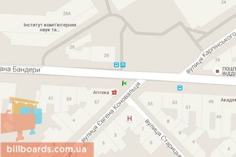 Ситилайт A в Львове Степана Бандери вул., 57 - Євгена Коновальця вул. (в центр) схема
