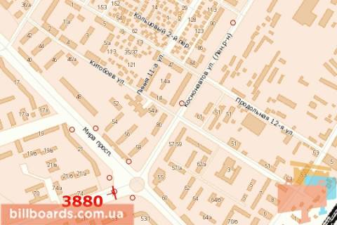 Билборд A в Николаеве, 3х6  Перемоги пл. - Космонавтів вул. схема