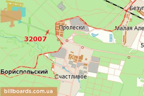 Білборд, Бігборд (Борд)  B у Києві Київ - Бориспіль, 11км + 264м до Києва (перший міст) (в напр. Києва: площинах зліва) схема