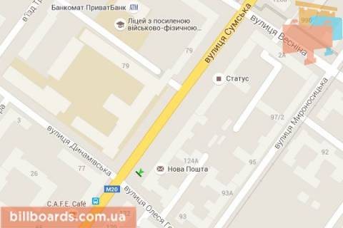 Ситилайт B в Харькове, 1,2х1,8  Сумська вул., 124 - Олеся Гончара вул. схема