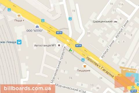 Citylight B in Kharkiv, 1,2х1,8  Gagarina prosp. - Movcanivs'kij prov. scheme