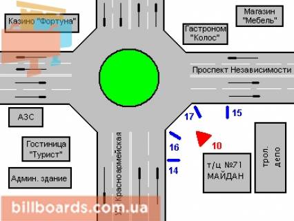 Ситилайт B в Черновцах, 1.2x1.8  Незалежності просп. - Героїв Майдану (Червоноармійська) вул., 71 (ПОЛІТИКА НІ) схема